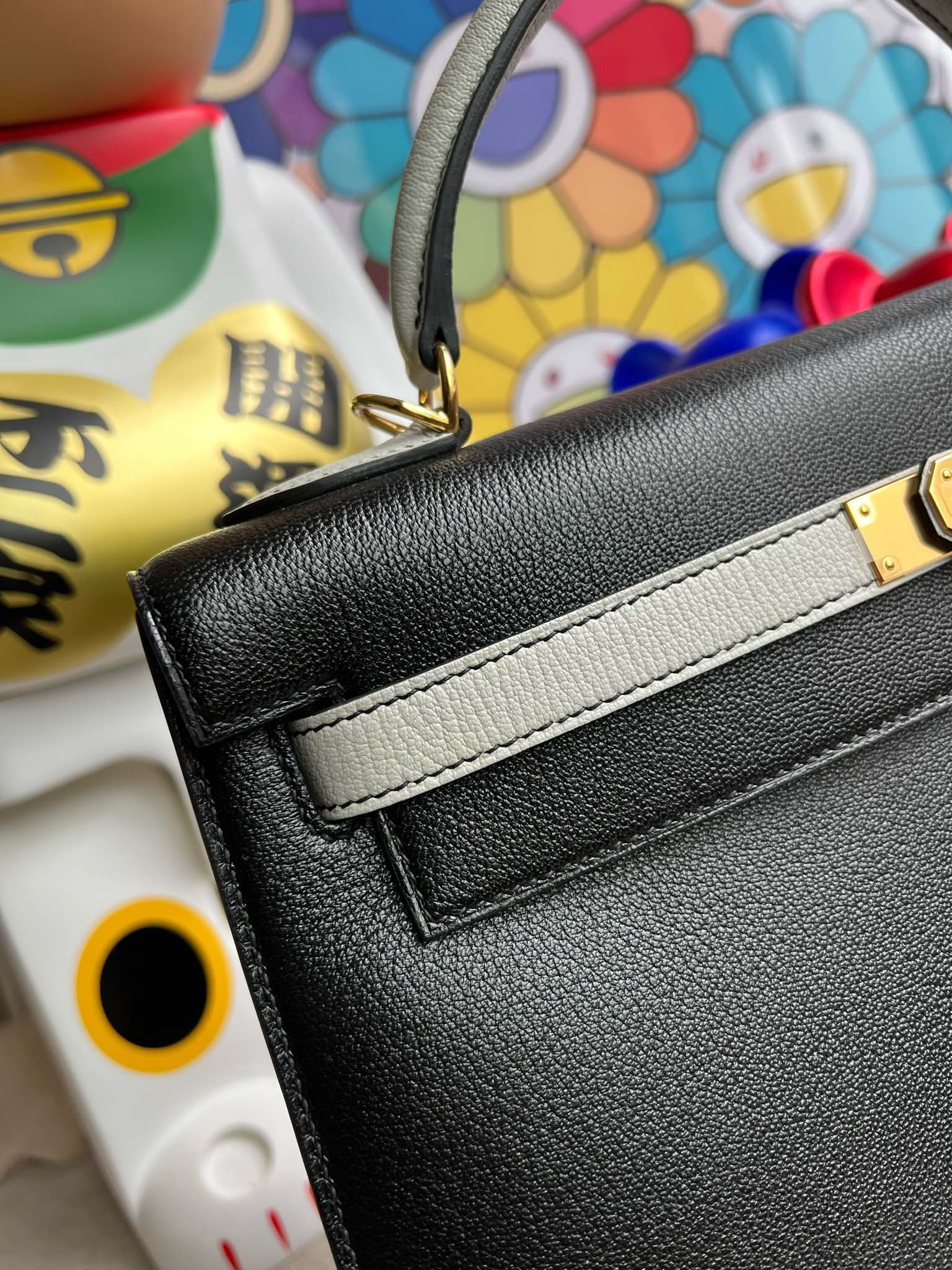 에르메스 켈리백32 블랙 그레이 금장 염소가죽